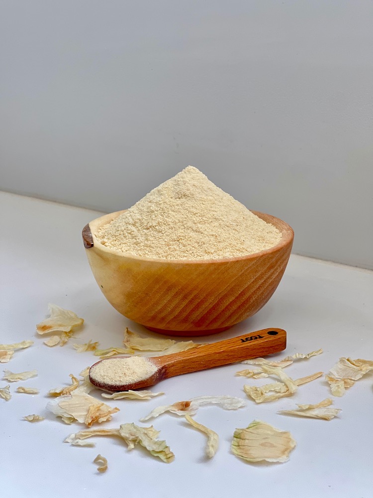 پودر پیاز خانگی سبزینه بهار طبیعی تهیه شده از اسلایس های تازه و با کیفیت